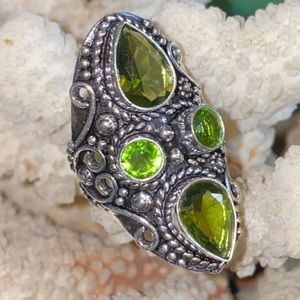 Gorgeous Peridot multi-gem cluster statement Renaissance ring